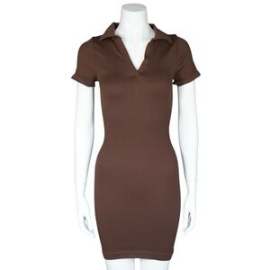 Brown Collared Bodycon Mini Dress Women's Size Small